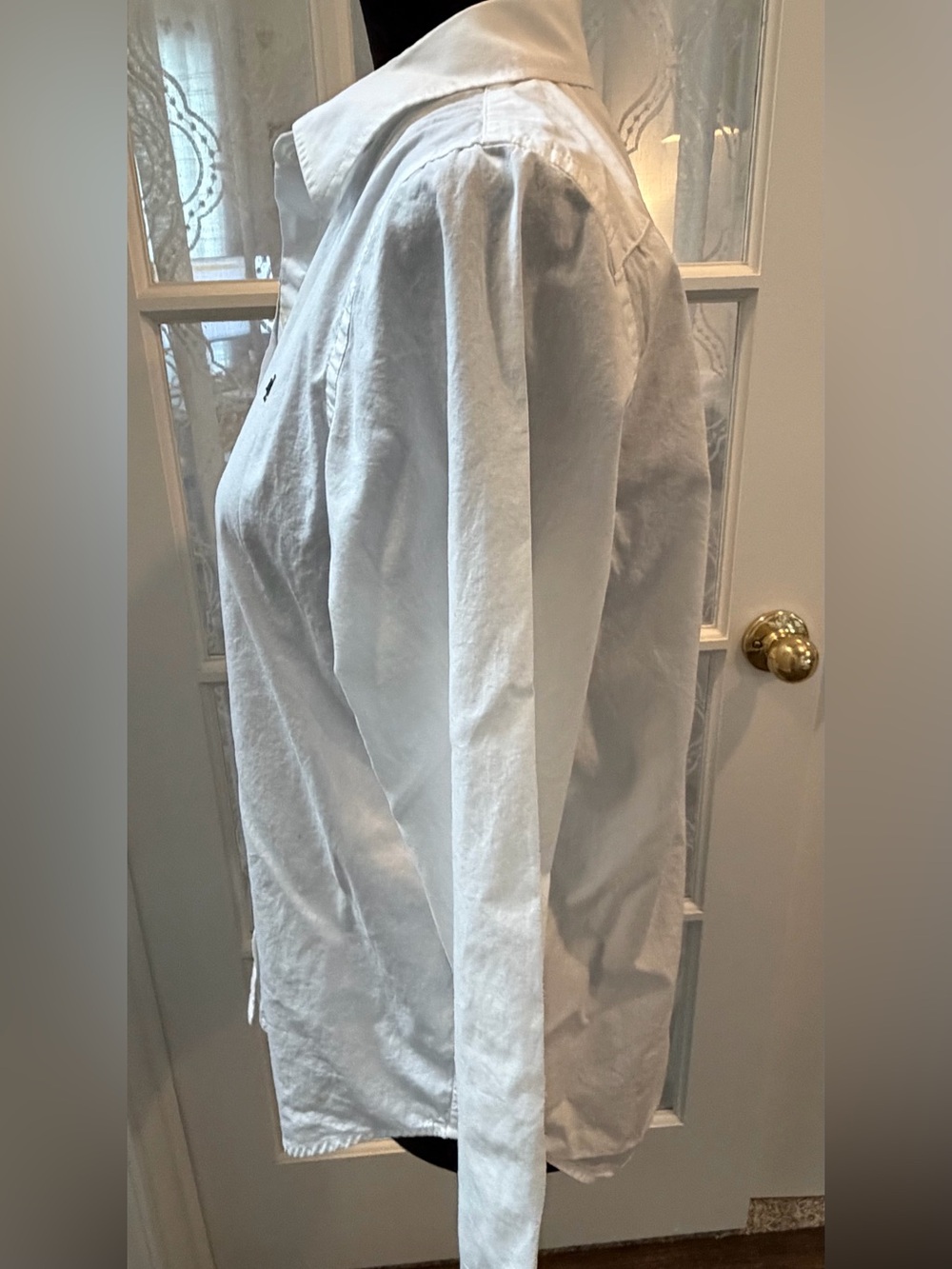 Ralph Lauren White Button-Down Cotton Shirt with Navy Embroidered Logo Size med - Picture 5 of 12
